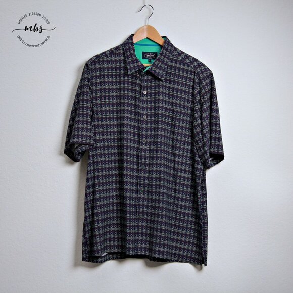Nat Nast Men's Silk Multicolored Circles Pattern Button Down Shirts in Blue